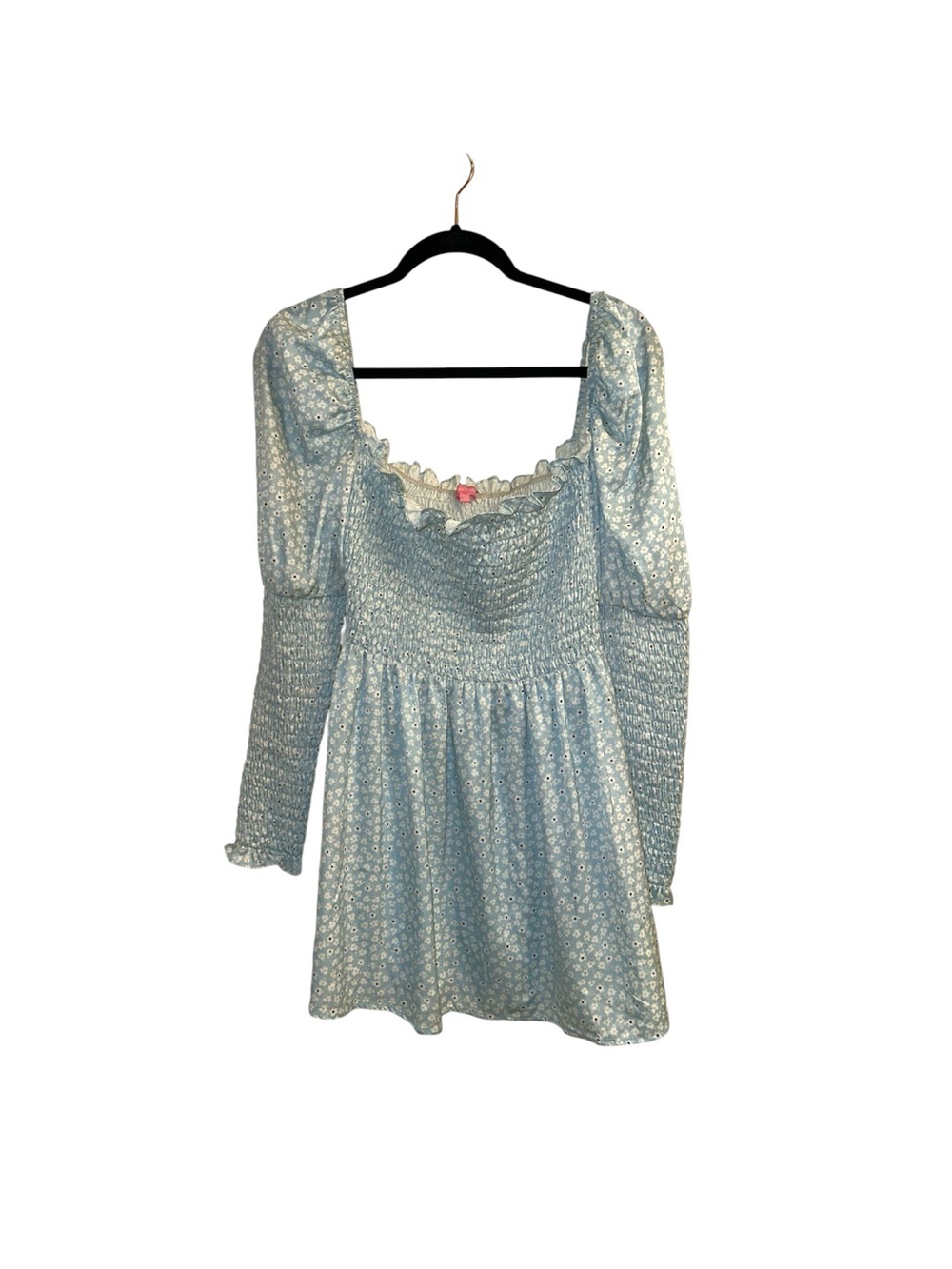 Sugar Thrillz Light Blue Floral Square-Neck Mini Dress - Large